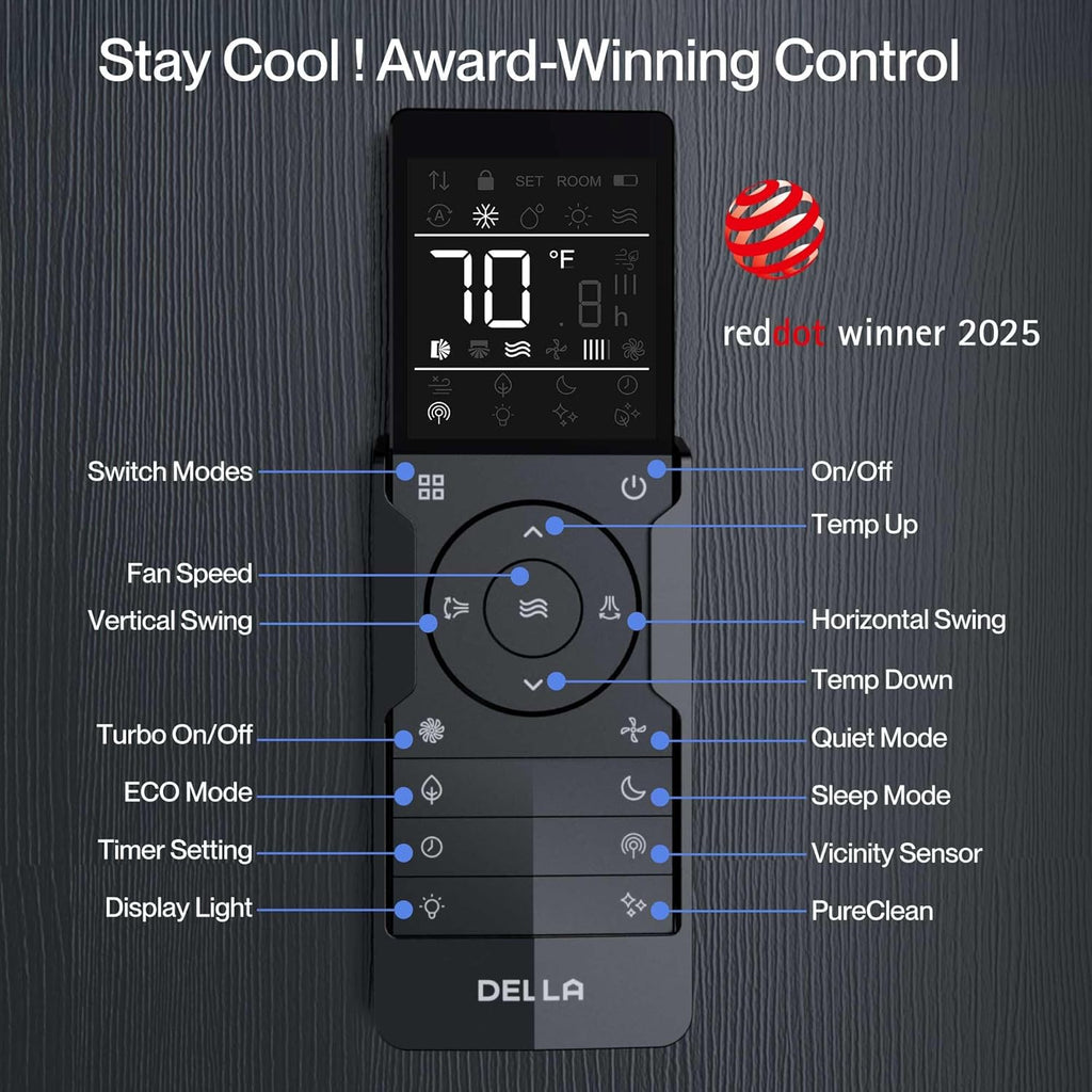 Climatiseur split DELLA Serena Series 12 000 BTU, Energy Star 22 SEER2 115 V, système de climatisation sans conduit à pompe à chaleur Inverter de 1 tonne pour pièces jusqu'à 51 m², compatible Wi-Fi et Alexa, préchargé, kit d'installation de 5 m.