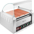 Machine à hot-dogs électrique Olde Midway 30 à 11 rouleaux avec tiroir chauffe-pains et couvercle - Qualité professionnelle, acier inoxydable