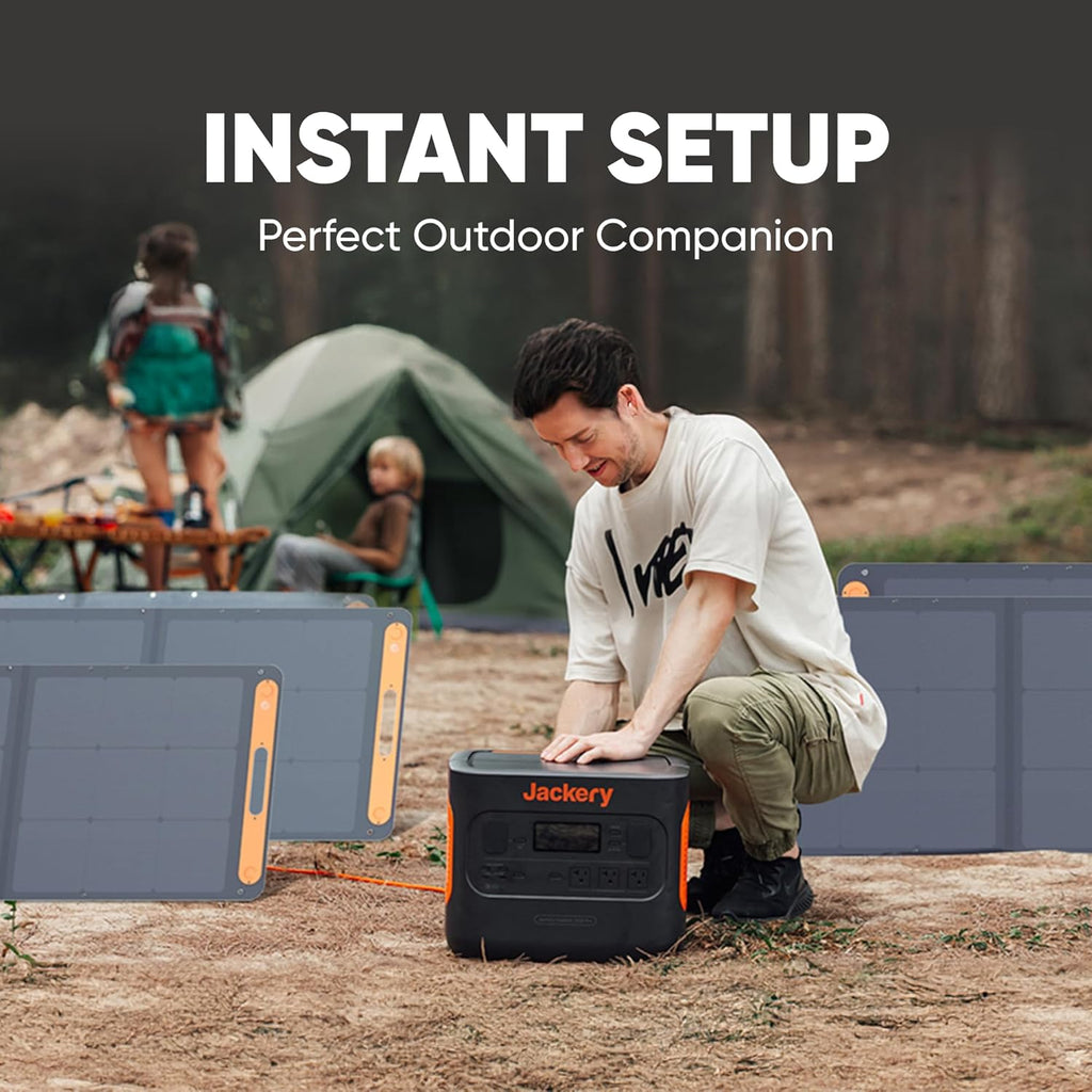 Panneau solaire compact and portable Jackery SolarSaga 200W IP68 pliable bifacial, compatible avec la station d'alimentation et le générateur solaire Jackery Explorer pour toitures, camping hors réseau et camping-cars.