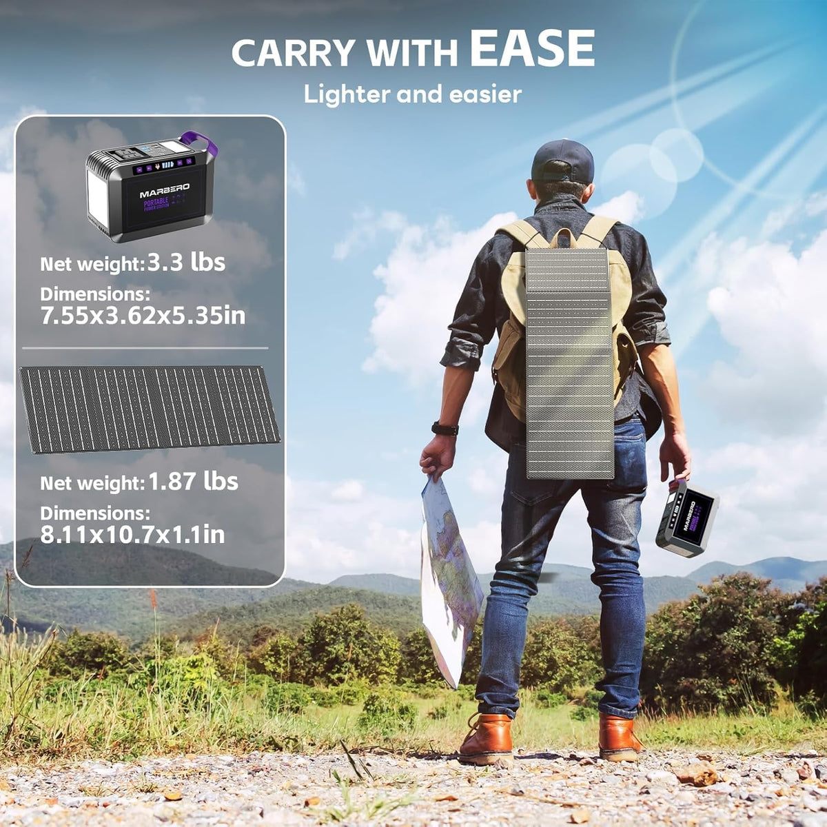 Générateur solaire MARBERO 172 Wh avec panneau solaire 40 W, station d'énergie solaire compact and portable 200 W, camping, activités de plein air, randonnée, pêche, situations d'urgence, CPAP