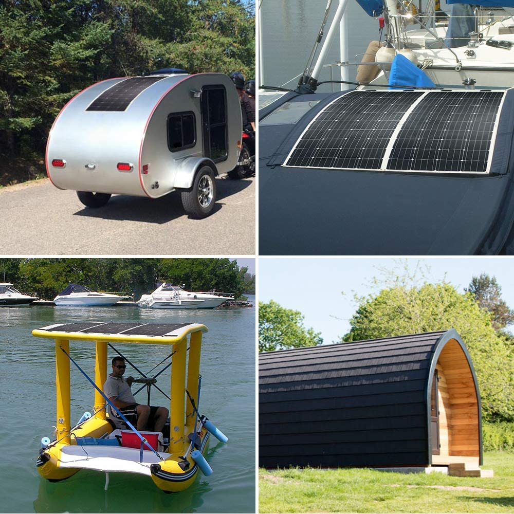Panneau solaire monocristallin 160 W 12 V extrêmement flexible – Ultra léger, ultra fin, arc jusqu'à 248°, pour camping-cars, bateaux, toits, surfaces irrégulières