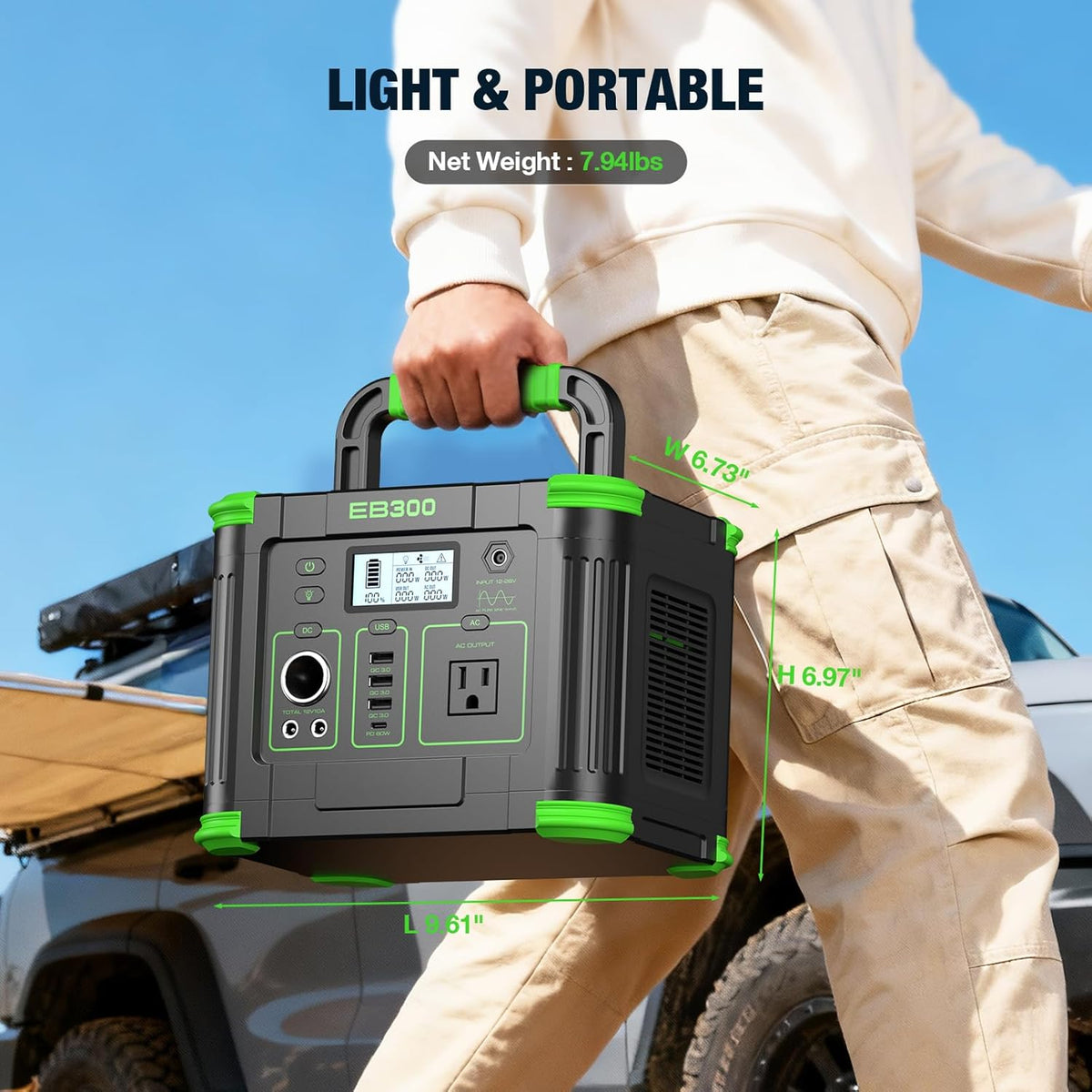 Centrale électrique compact and portable 330 W, générateur solaire 288,6 Wh avec sortie USB-C PD 60 W, prise secteur 110 V à onde sinusoïdale pure, charge sans fil 5 W, batterie lithium de secours 330 W pour le camping, les voyages, la chasse et la