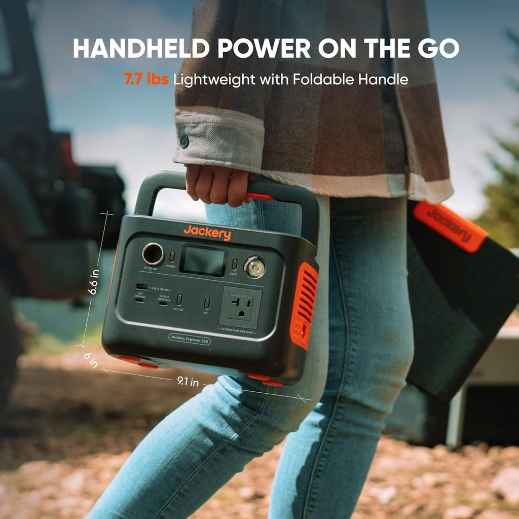 Générateur solaire Jackery 240 V2 et mini panneau solaire 40 W, batterie LiFePO4 256 Wh, sortie CA 300 W et USB-C 100 W, charge solaire ultra-rapide pour le camping, les voyages et les situations d'urgence.