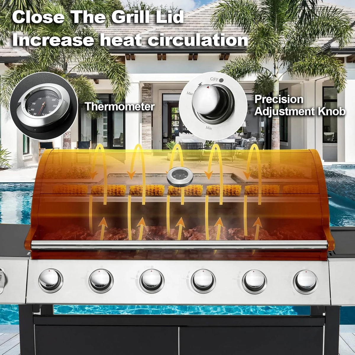 BBQ à gaz propane amélioré à 4 brûleurs avec grilles en fonte et réchaud latéral, brûleur en acier inoxydable de 44 000 BTU pour terrasse, camping et cuisine en plein air.