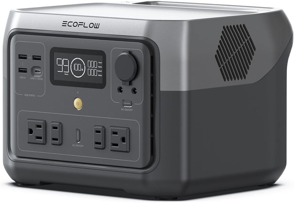 Centrale électrique compact and portable EF ECOFLOW River 2 Max 500 : batterie LiFePO4 de 499 Wh, charge rapide en 1 heure, puissance jusqu’à 1 000 W (panneau solaire en option), idéale pour le camping, les caravanes et la maison.