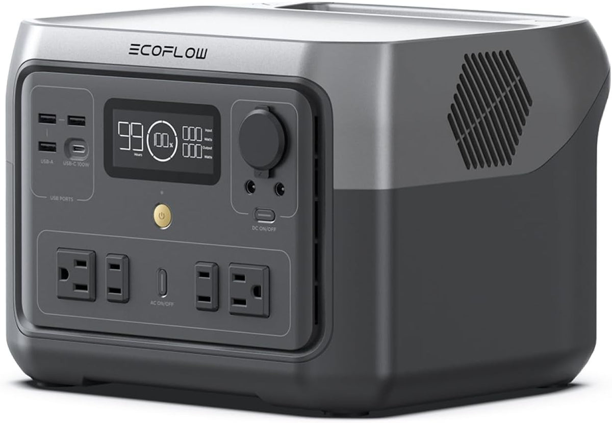 Centrale électrique compact and portable EF ECOFLOW River 2 Max 500 : batterie LiFePO4 de 499 Wh, charge rapide en 1 heure, puissance jusqu’à 1 000 W (panneau solaire en option), idéale pour le camping, les caravanes et la maison.