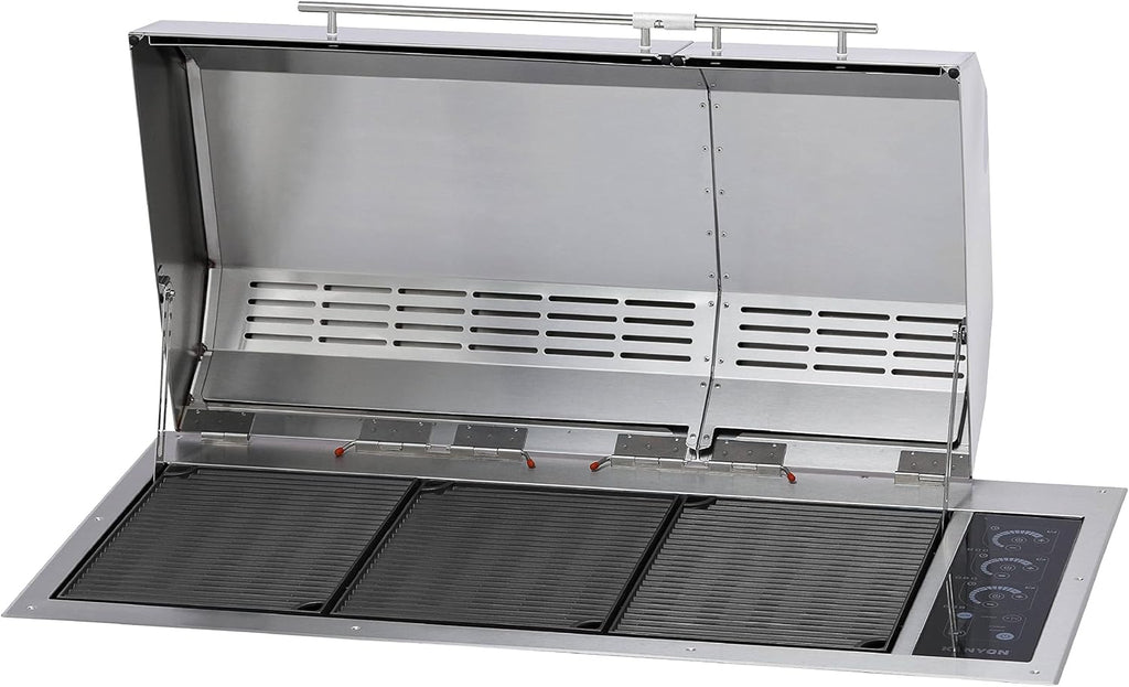 BBQ Grill électrique Kenyon « The Big American BBQ Grill », avec 3 brûleurs et couvercle en deux parties, corps en acier inoxydable, grille antirouille avec commandes tactiles IntelliKEN, homologué UL pour une utilisation intérieure et extérieure