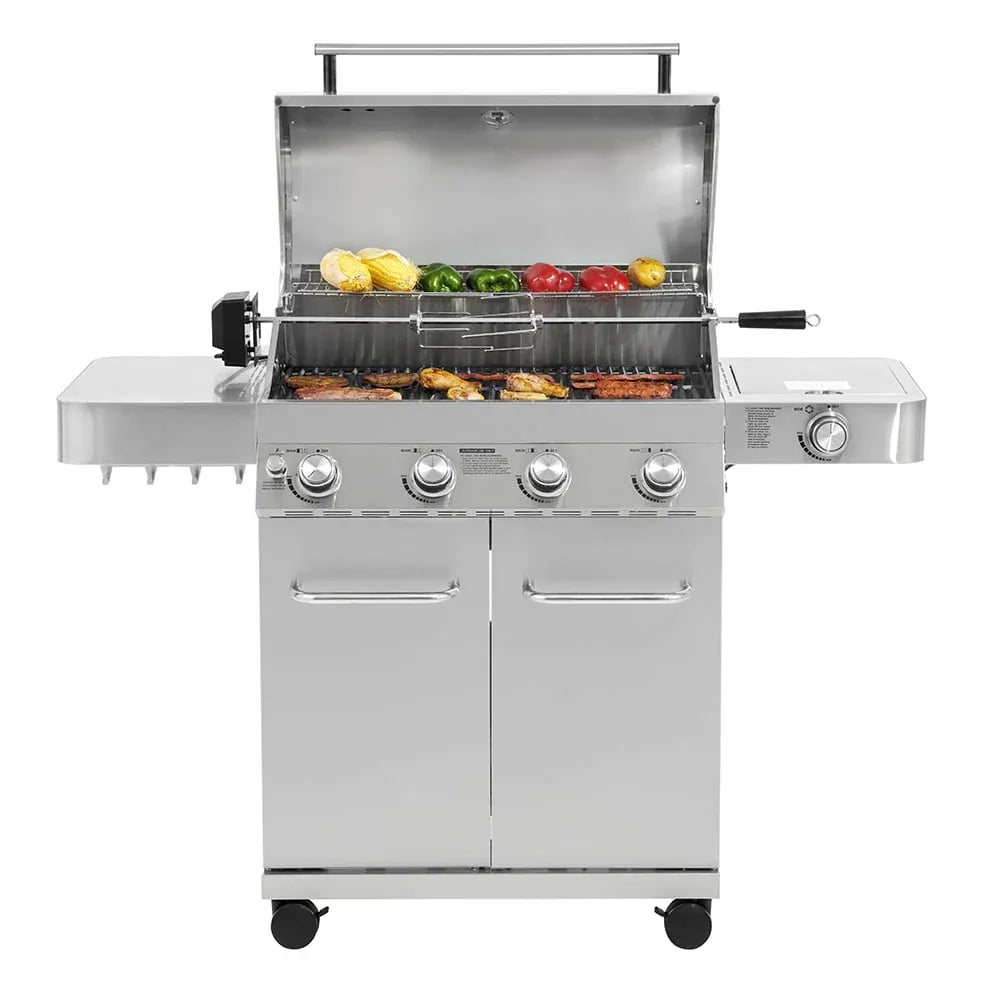 Gril à gaz propane Monument Grills 17842 en acier inoxydable à 4 brûleurs avec rôtissoire