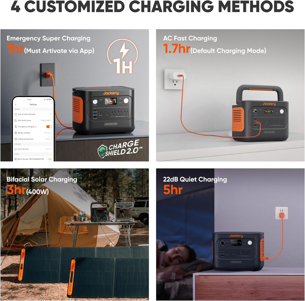 Station d'alimentation compact and portable Jackery Explorer 1000 v2 (Nouveauté 2024) Batterie LiFePO4 1070 Wh Sortie CA 1500 W / USB-C 100 W Charge rapide 1 h Générateur solaire pour le camping, la vie hors réseau, les camping-cars et les