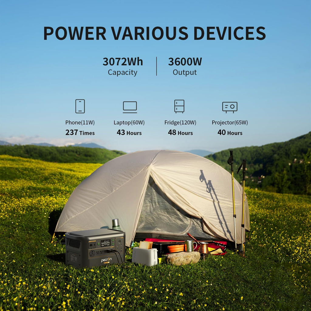 Station d'alimentation compact and portable Pecron F3000LFP, générateur solaire 3072 Wh, batterie LiFePO4 3600 W, alimentation de secours pour la maison, charge rapide, sortie USB-C 100 W, idéale pour le camping et les situations d'urgence en