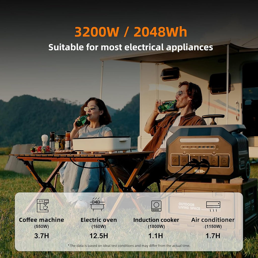 Centrale électrique compact and portable IEE 3200W P3200, générateur solaire 2048Wh, charge CA 1800W et charge solaire 1000W, générateur de batterie LiFePO4 pour alimentation de secours à domicile, camping et véhicules de loisirs en cas d'urgence