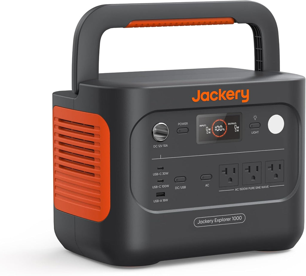 Station d'alimentation compact and portable Jackery Explorer 1000 v2, batterie LiFePO4 1070 Wh, sortie CA 1500 W / USB-C 100 W, charge rapide en 1 heure, générateur solaire pour camping, situations d'urgence, camping-car et vie hors réseau (panneau