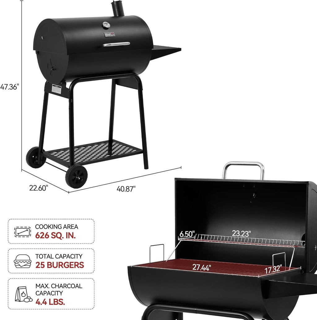 BBQ à charbon Royal Gourmet CC1830 de 71 cm (28 pouces) avec grille de maintien au chaud, surface de cuisson de 4 100 cm² (626 pouces carrés) pour jardin, terrasse et fêtes, noir
