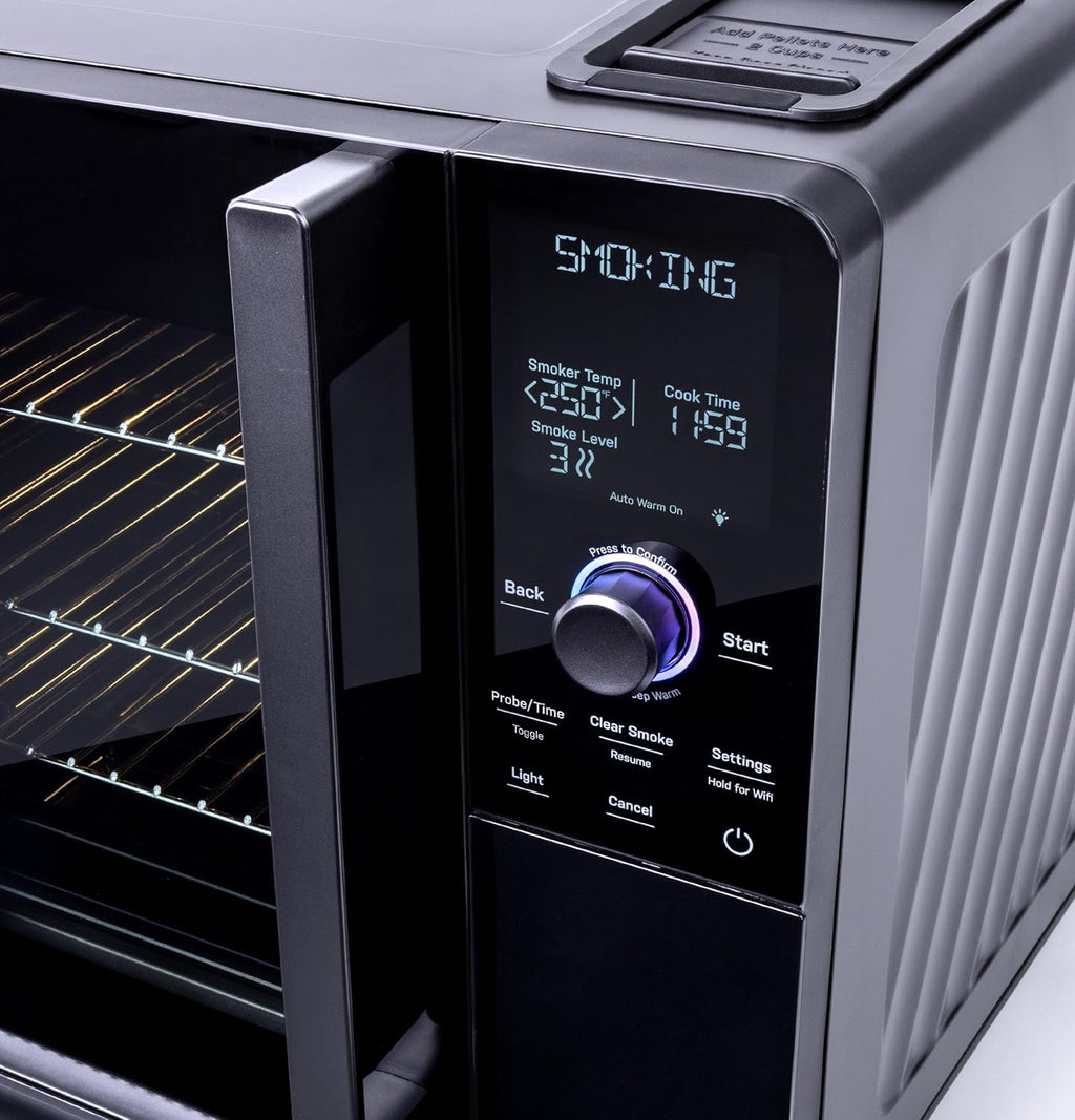 Fumoir à granulés intelligent d'intérieur, avec filtration active de la fumée, 5 réglages de fumée, connecté en Wi-Fi, électrique, appareil de BBQ de comptoir, noir