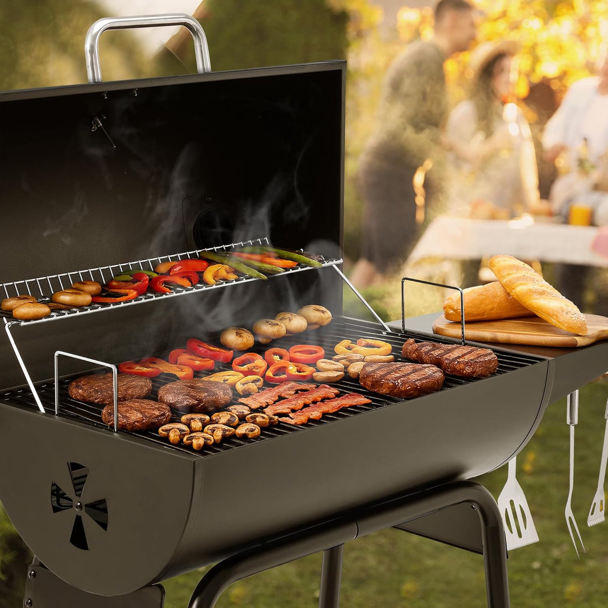 BBQ à charbon Royal Gourmet CC1830 de 71 cm (28 pouces) avec grille de maintien au chaud, surface de cuisson de 4 100 cm² (626 pouces carrés) pour jardin, terrasse et fêtes, noir