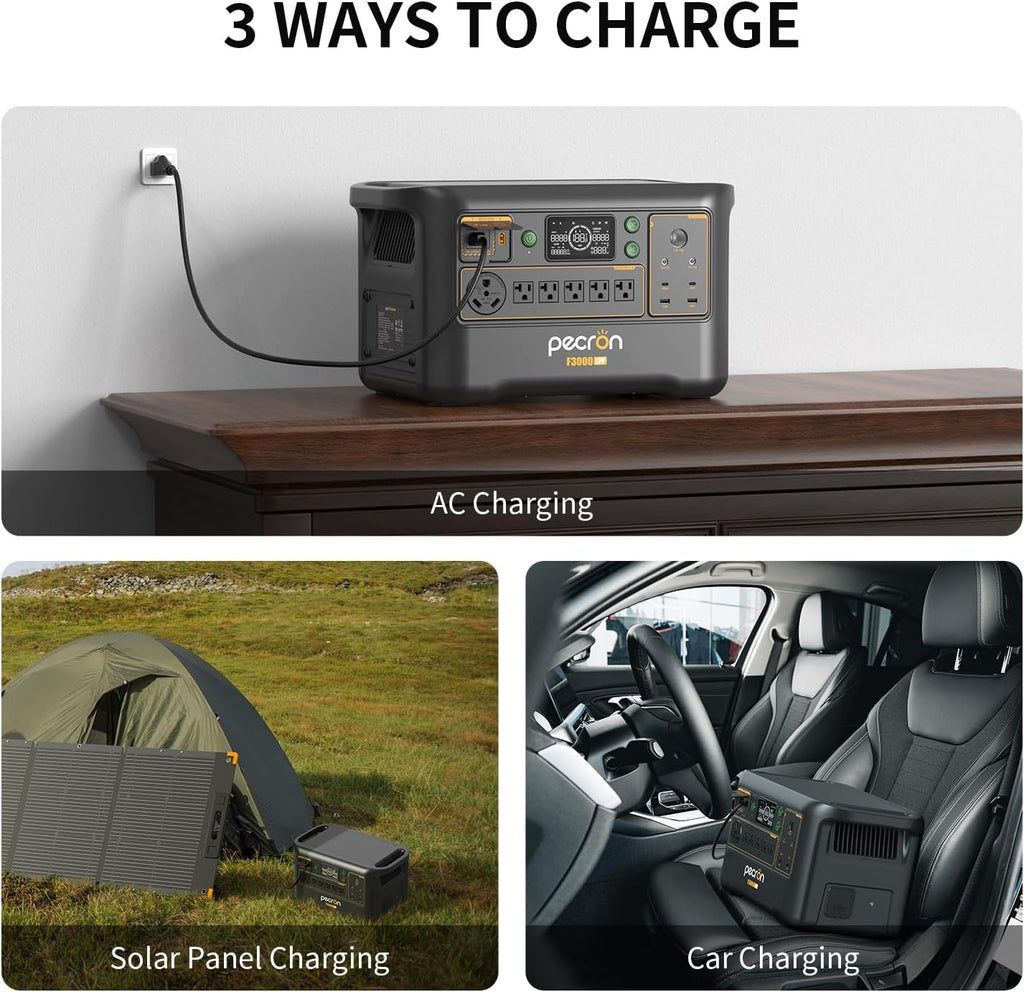Station d'alimentation compact and portable Pecron F3000LFP, générateur solaire 3072 Wh, batterie LiFePO4 3600 W, alimentation de secours pour la maison, charge rapide, sortie USB-C 100 W, idéale pour le camping et les situations d'urgence en