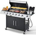 BBQ à gaz propane amélioré à 4 brûleurs avec grilles en fonte et réchaud latéral, brûleur en acier inoxydable de 44 000 BTU pour terrasse, camping et cuisine en plein air.