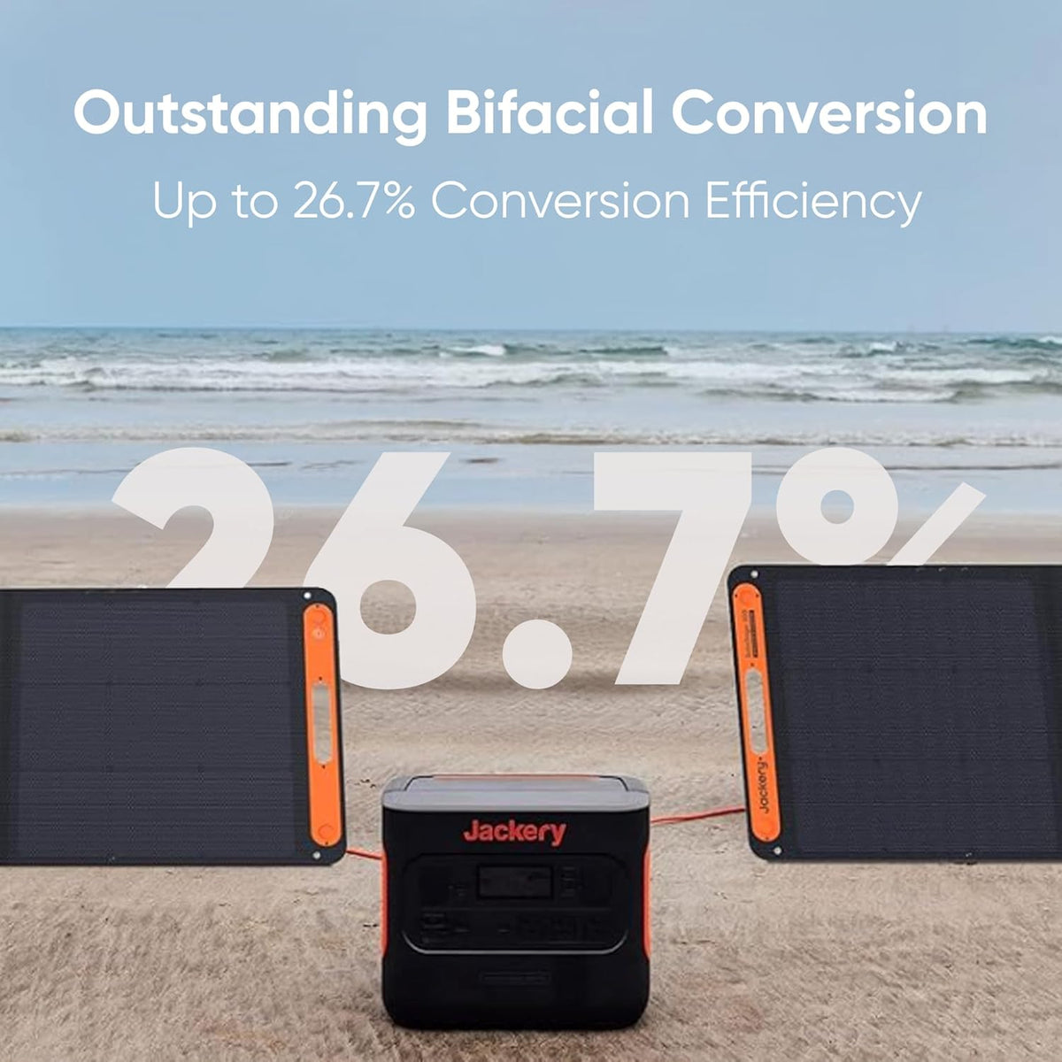 Panneau solaire compact and portable Jackery SolarSaga 200W IP68 pliable bifacial, compatible avec la station d'alimentation et le générateur solaire Jackery Explorer pour toitures, camping hors réseau et camping-cars.