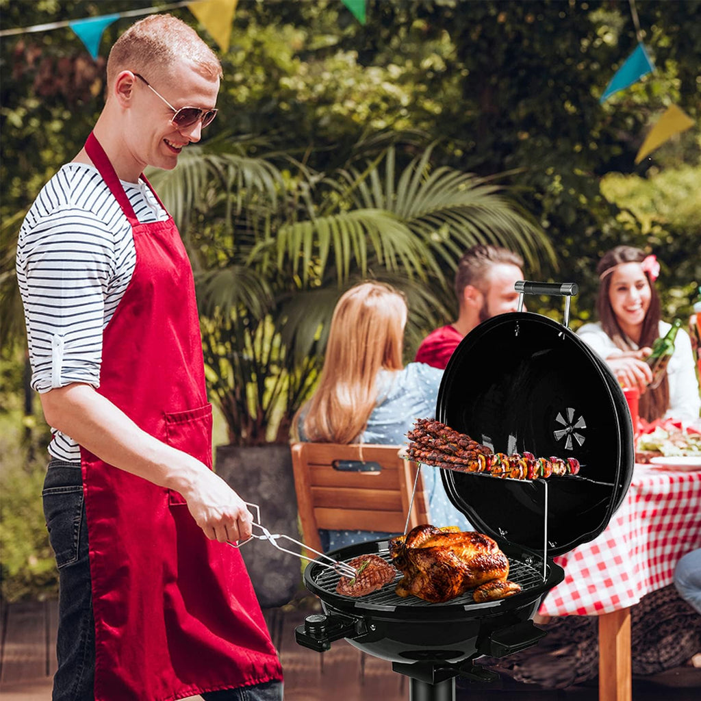 BBQ électrique Techwood 15 portions, utilisable en intérieur et en extérieur, conception à double couche, support amovible et portable, 1600 W (BBQ sur pied noir)