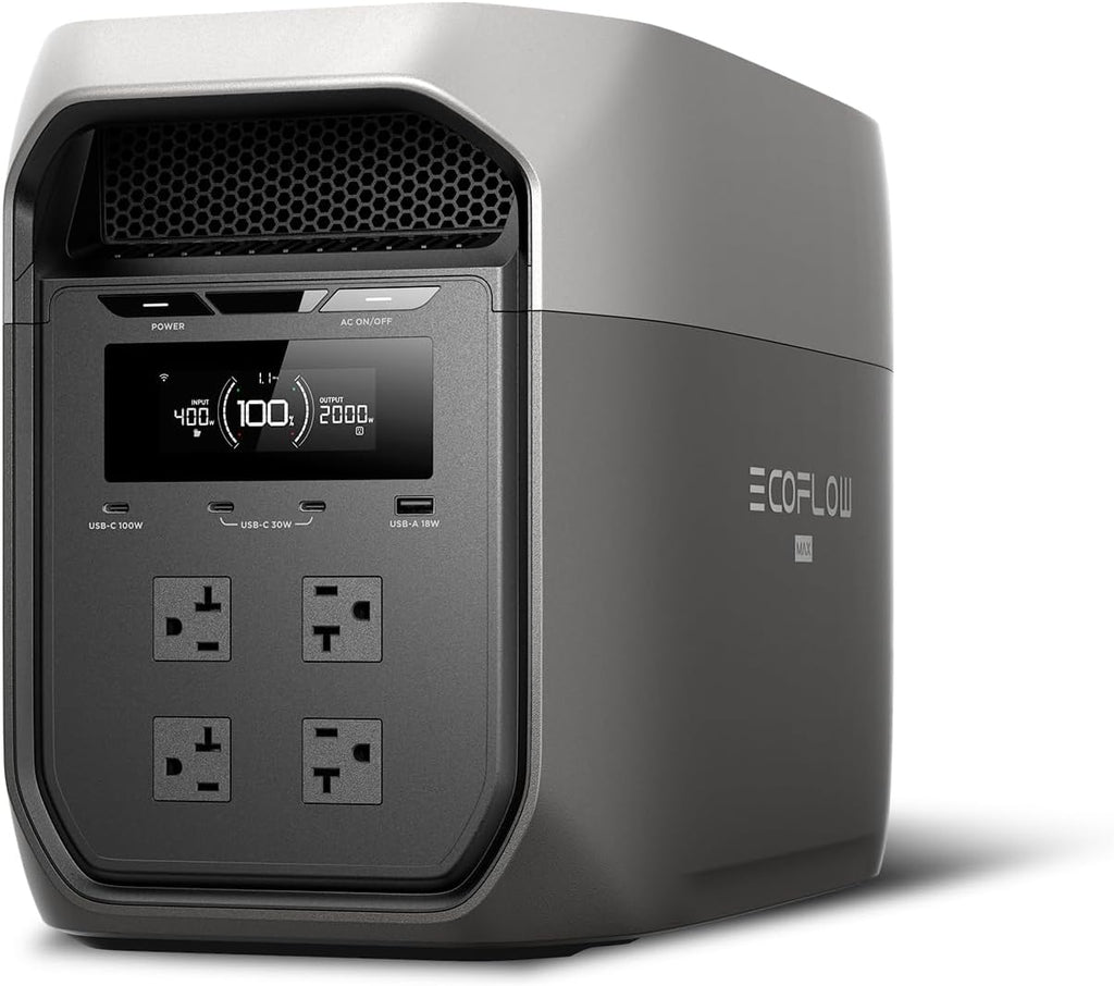 Centrale électrique compact and portable EF ECOFLOW DELTA 3 Max, batterie LiFePO4 2048 Wh, générateur solaire (panneau solaire en option), puissance de sortie X-Boost de 3400 W, charge ultra-rapide de 0 à 80 % en 1 h 13, alimentation de secours à