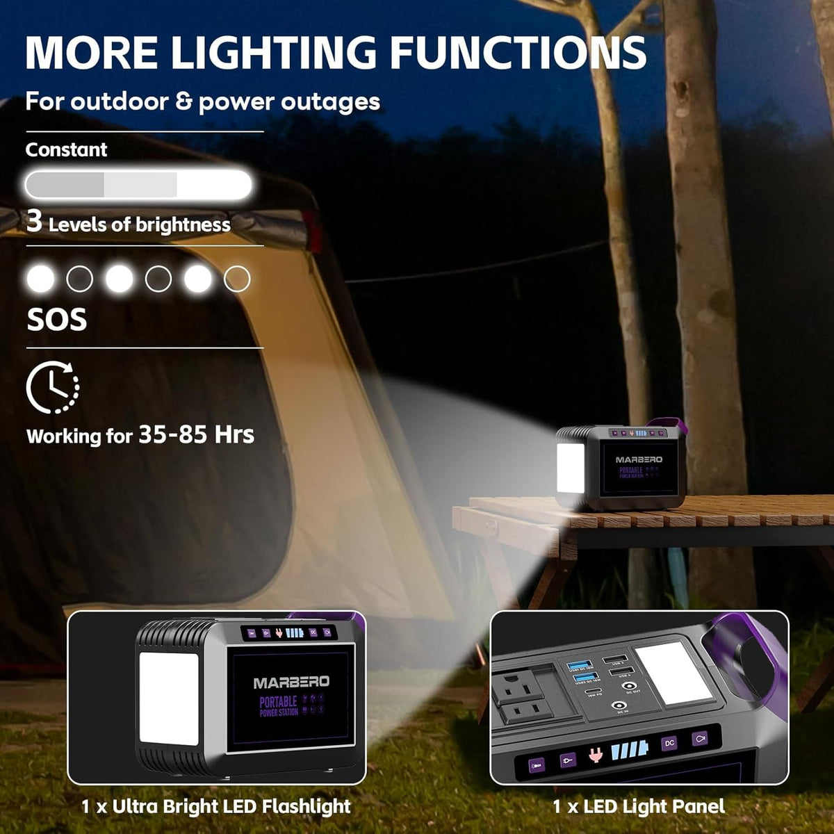 Générateur solaire MARBERO 172 Wh avec panneau solaire 40 W, station d'énergie solaire compact and portable 200 W, camping, activités de plein air, randonnée, pêche, situations d'urgence, CPAP
