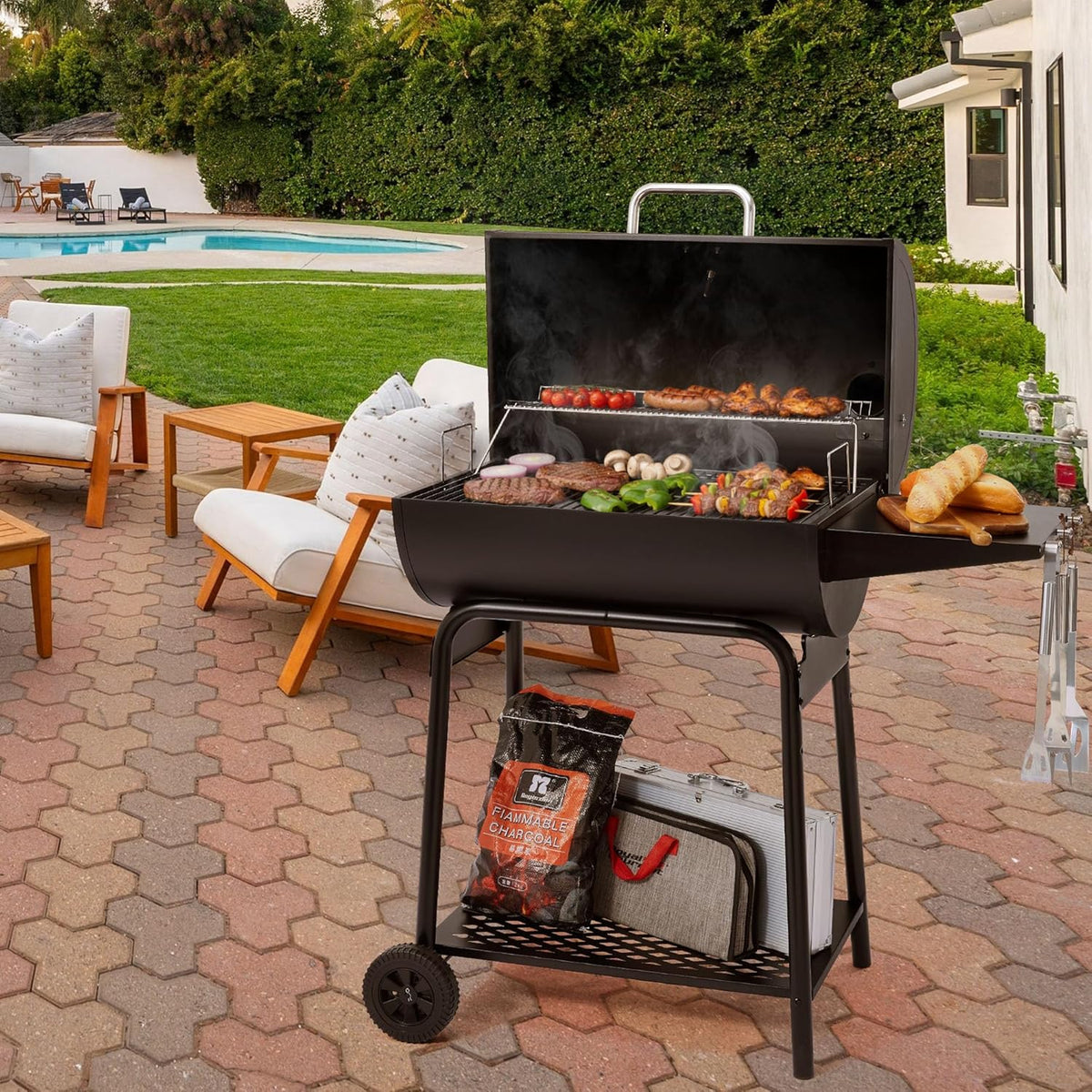 BBQ à charbon Royal Gourmet CC1830 de 71 cm (28 pouces) avec grille de maintien au chaud, surface de cuisson de 4 100 cm² (626 pouces carrés) pour jardin, terrasse et fêtes, noir
