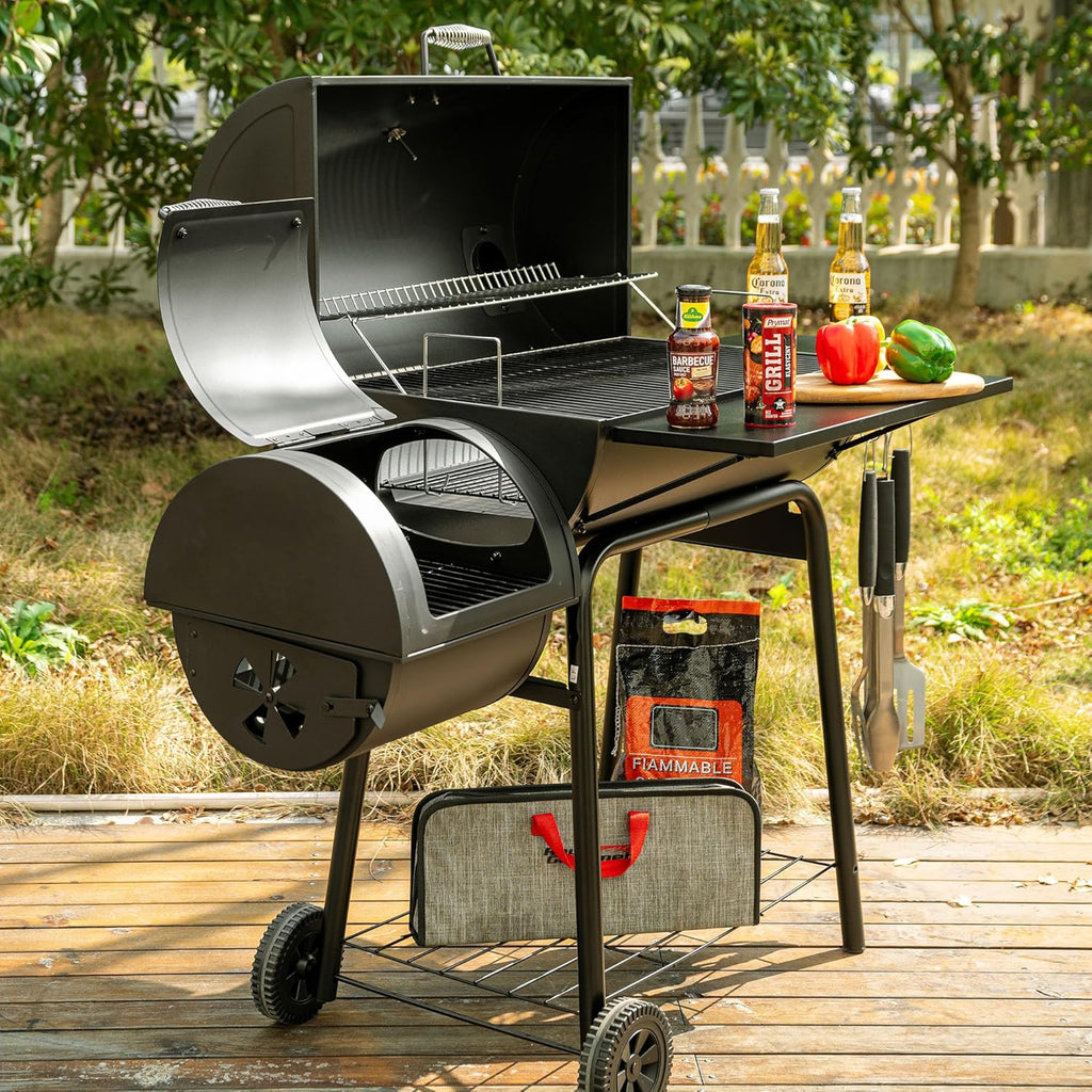 BBQ à charbon Royal Gourmet CC1830SC, fumoir décalé avec couvercle, 811 pouces carrés, noir, pour le camping en extérieur