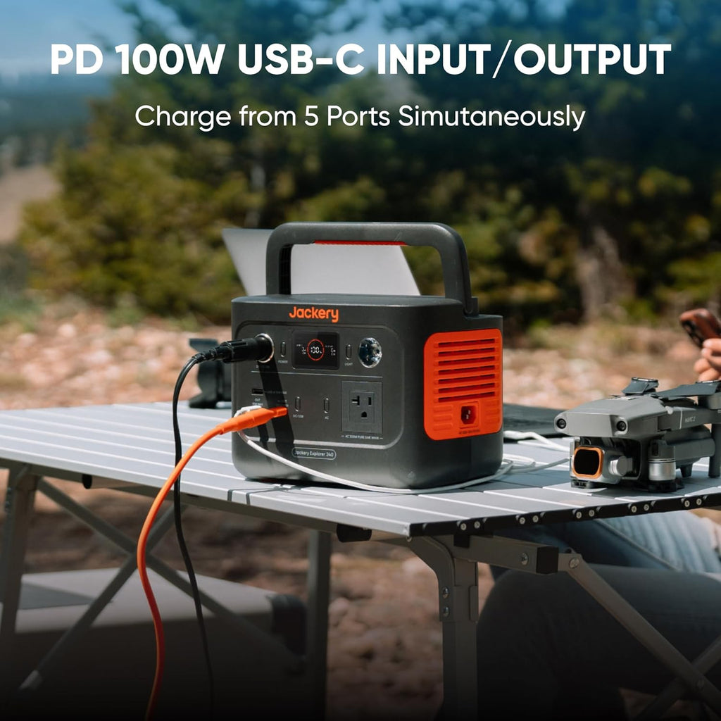 Générateur solaire Jackery 240 V2 et mini panneau solaire 40 W, batterie LiFePO4 256 Wh, sortie CA 300 W et USB-C 100 W, charge solaire ultra-rapide pour le camping, les voyages et les situations d'urgence.