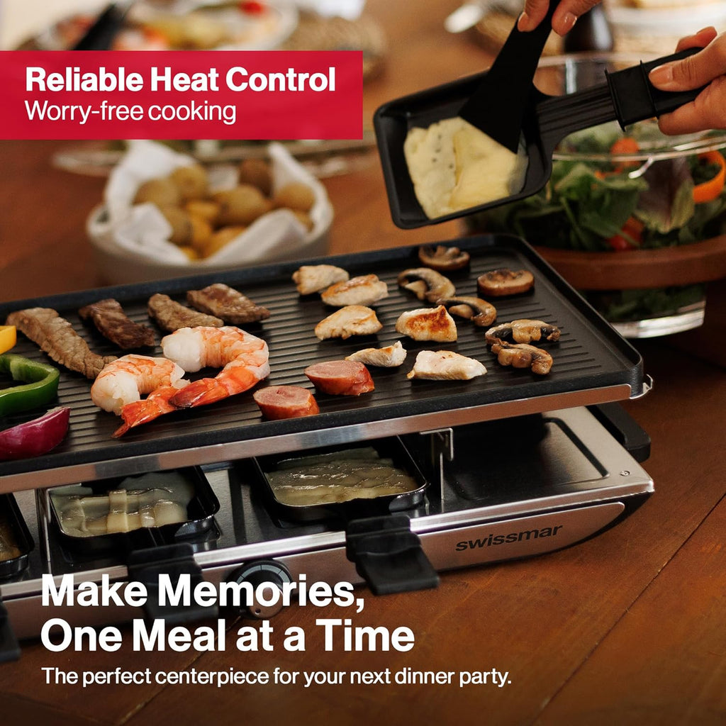 BBQ Grill à raclette Swissmar Geneva avec plaque de cuisson réversible en fonte d'aluminium - Idéal pour une utilisation intérieure et extérieure - BBQ convivial - 8 personnes