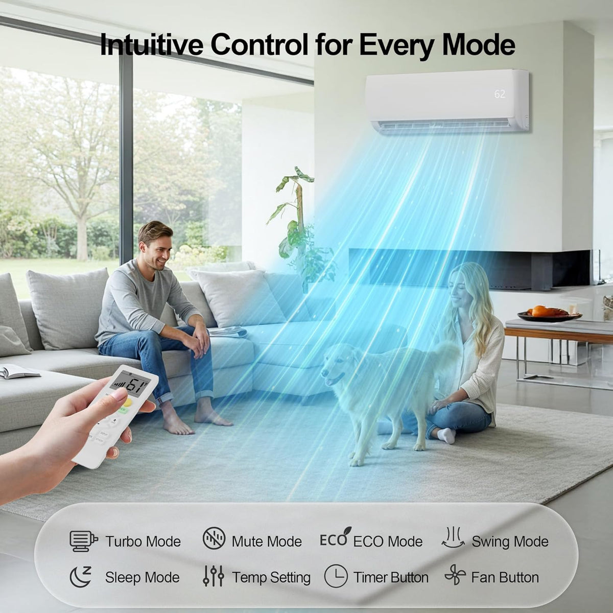 Système de climatisation/chauffage mini split 12 000 BTU, 19 SEER2, système inverter sans conduit écoénergétique 110/120 V, refroidit jusqu'à 750 pi² avec condenseur préchargé, pompe à chaleur et kits d'installation inclus.