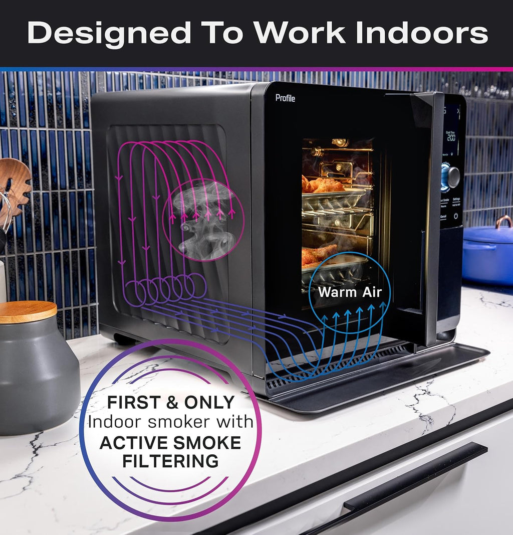 Fumoir à granulés intelligent d'intérieur, avec filtration active de la fumée, 5 réglages de fumée, connecté en Wi-Fi, électrique, appareil de BBQ de comptoir, noir
