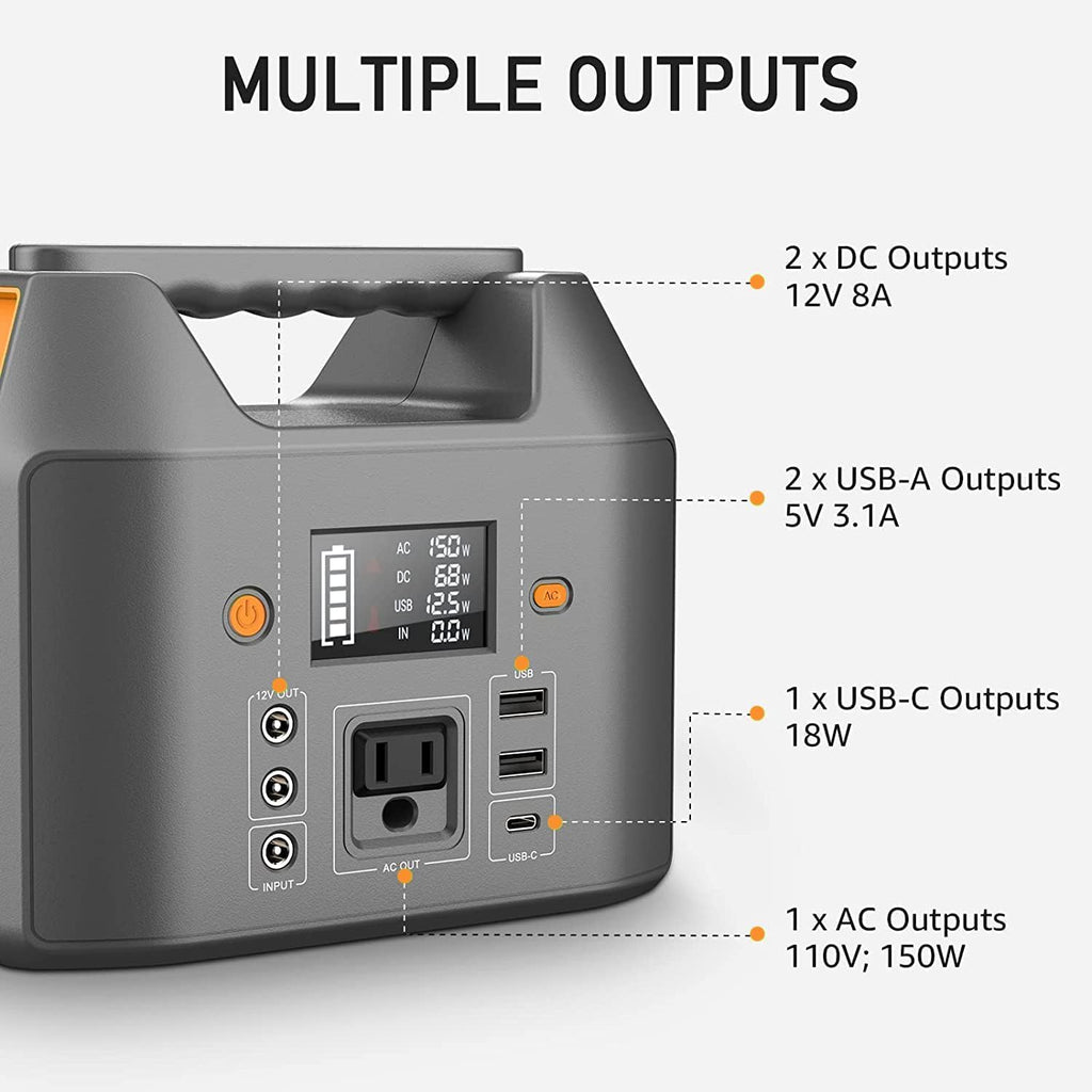 Station d'alimentation compact and portable EnginStar 150 W 155 Wh, générateur solaire 110 V 42 000 mAh, batterie externe avec prise secteur, 6 sorties, lampe LED de secours pour le camping en plein air