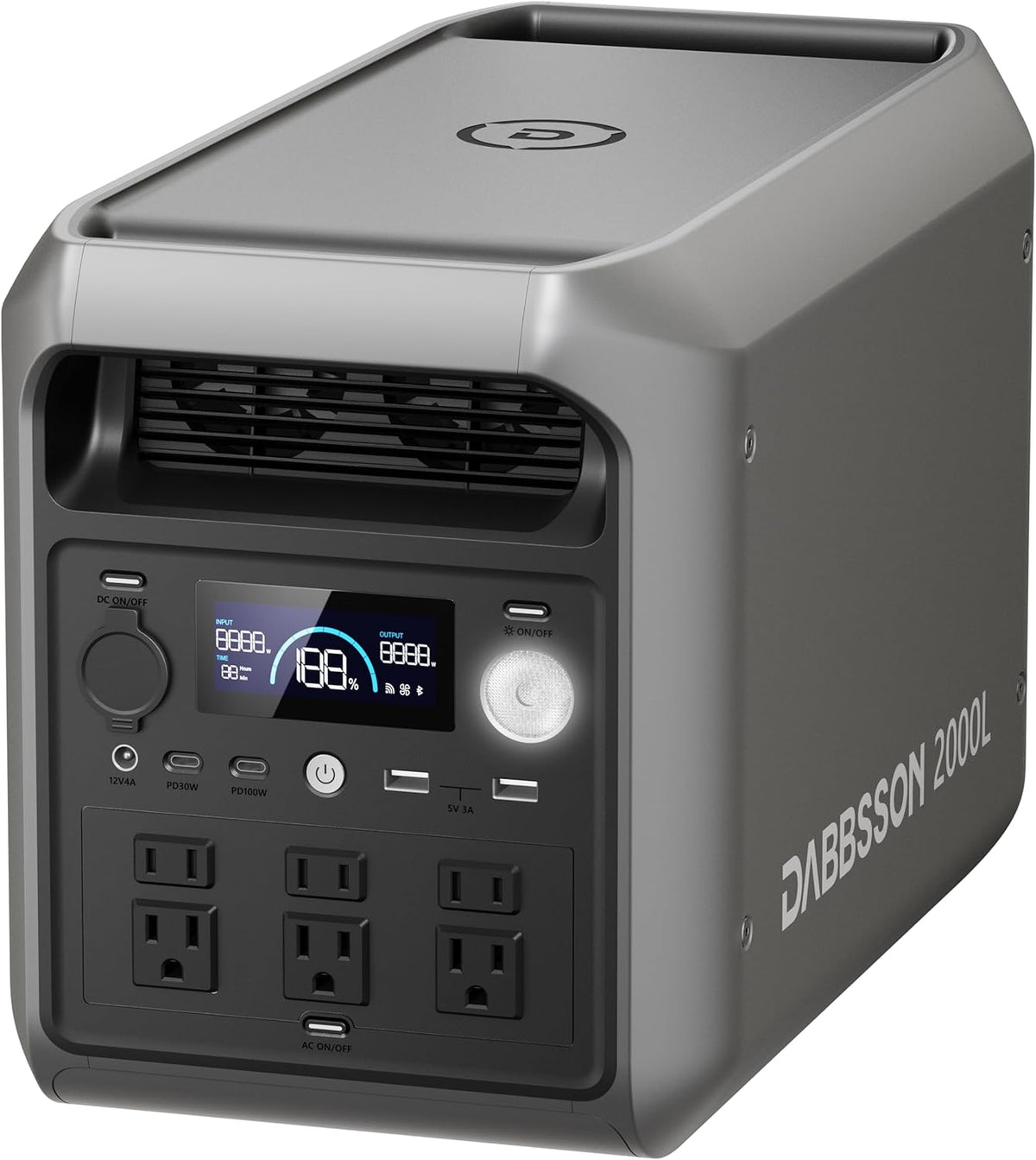 Centrale électrique compact and portable DABBSSON 2048 Wh, batterie LiFePO4 semi-solide sécurisée, puissance boost de 3300 W, sortie CA de 2200 W x 6, poids de 18,6 kg, compacte et légère, autonomie multipliée par 1,3, générateur solaire 2000 L pour