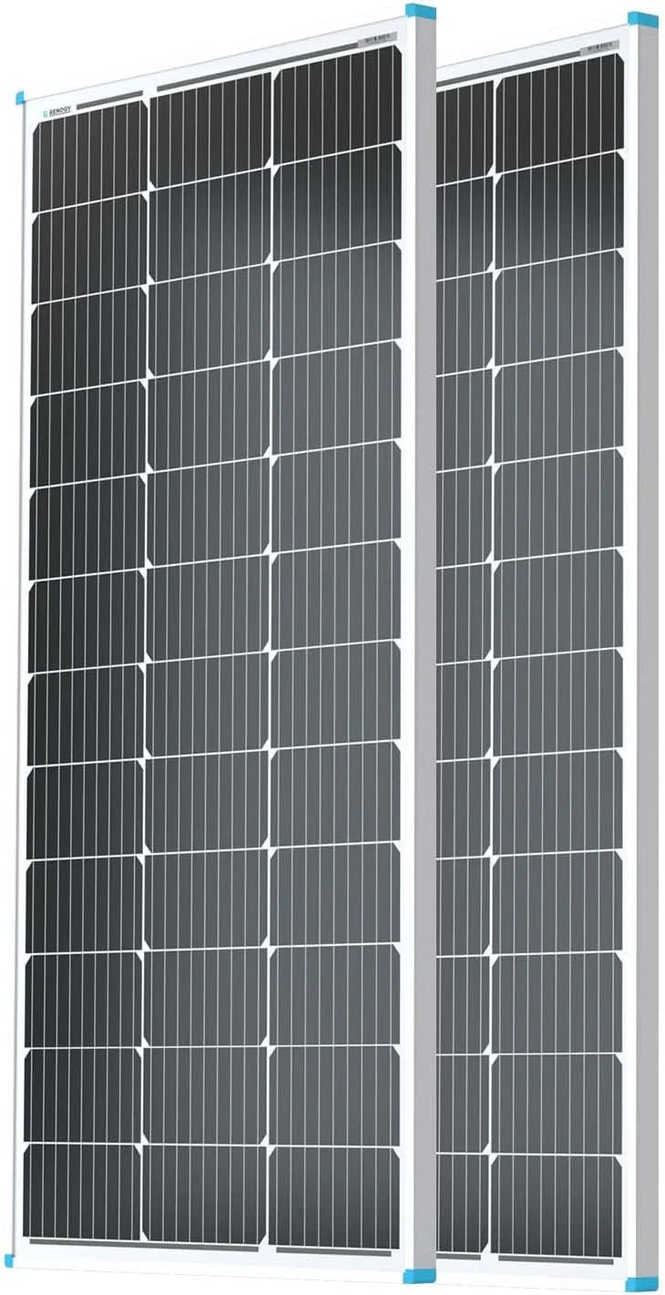 Panneau solaire 100 watts 12 volts, module photovoltaïque monocristallin haute efficacité avec chargeur pour camping-cars, bateaux, toitures, batteries agricoles et autres applications hors réseau, RNG-100D-SS, panneau unique de 100 W (pack de 2