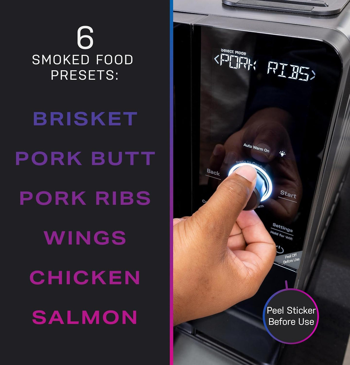 Fumoir à granulés intelligent d'intérieur, avec filtration active de la fumée, 5 réglages de fumée, connecté en Wi-Fi, électrique, appareil de BBQ de comptoir, noir