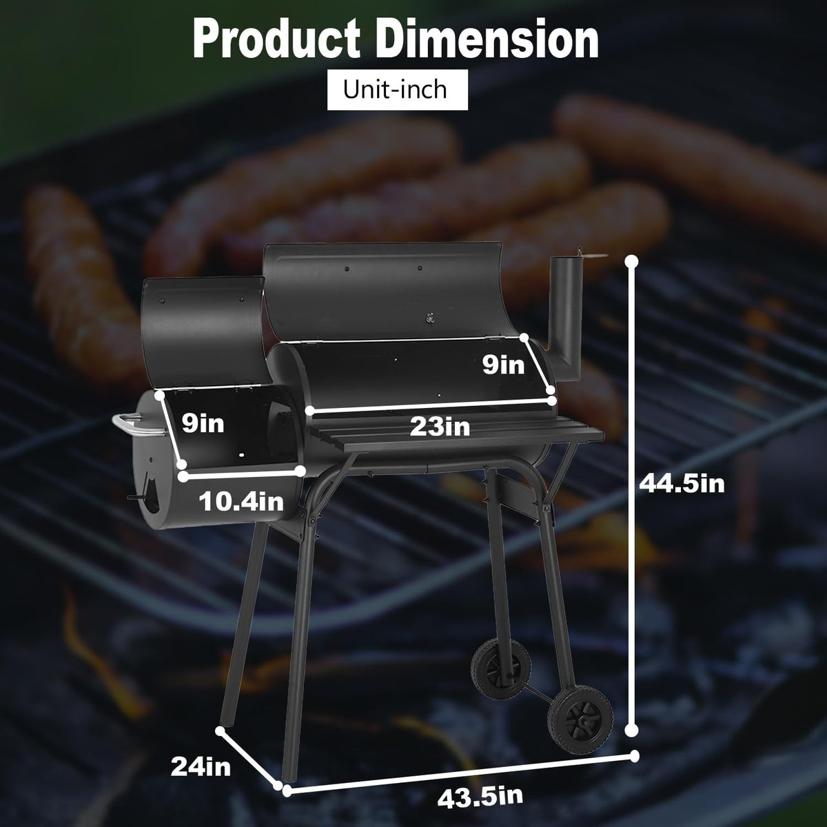 BBQ à charbon FDW de 109 cm (43 pouces) pour plusieurs personnes, avec double grille de cuisson, idéal pour le camping, le jardin, la terrasse et les fêtes, noir.
