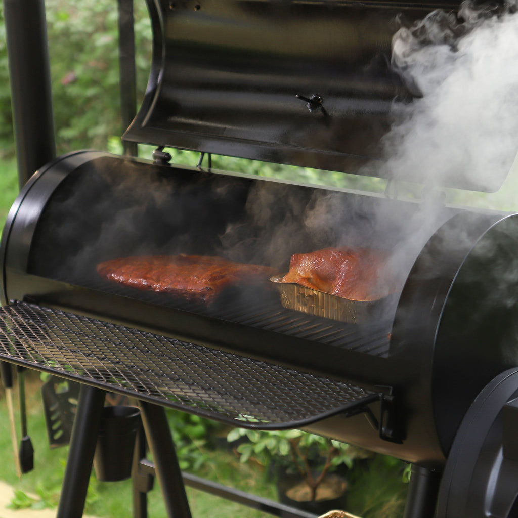 BBQ à charbon de bois surdimensionné de 941 po² avec fumoir décalé, noir