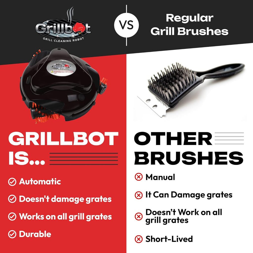Robot de nettoyage automatique pour BBQ Grillbot avec brosses en nylon, brosse de nettoyage et grattoir pour BBQ, accessoires pour BBQ (Grillbot noir + étui de transport)