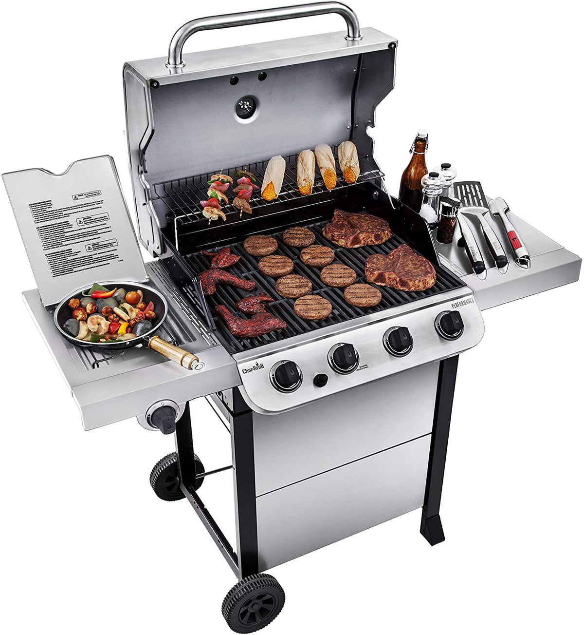 BBQ à gaz propane liquide Char-Broil 463377319 Performance à 4 brûleurs, sur chariot, en acier inoxydable