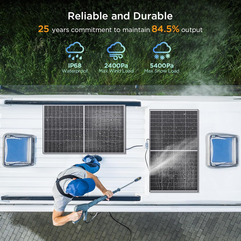 Panneau solaire bifacial de type N 16BB 400 W (2 pièces) - 200 W - 12 V - 25 % de rendement - Conception anti-ombrage à double module parallèle pour camping-cars, fourgons, bateaux, maisons, toitures et systèmes hors réseau (lot de 2, 200 W)