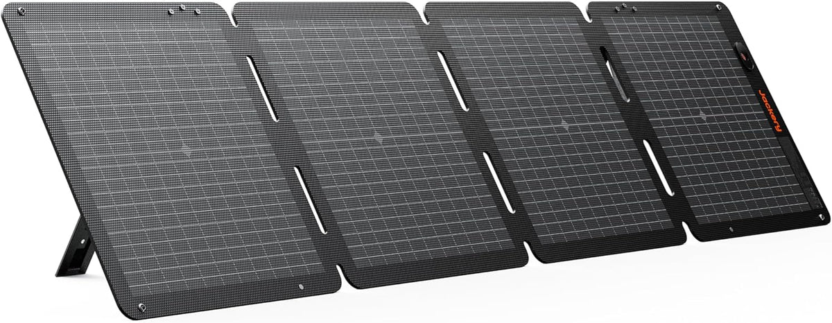 Panneau solaire à air Jackery SolarSaga 100 W, rendement de conversion de 23 %, panneaux bifaciaux, étanche IP65, pliable et compact and portable. Chargeur solaire idéal pour les stations d'alimentation, les camping-cars, le camping, les vies hors