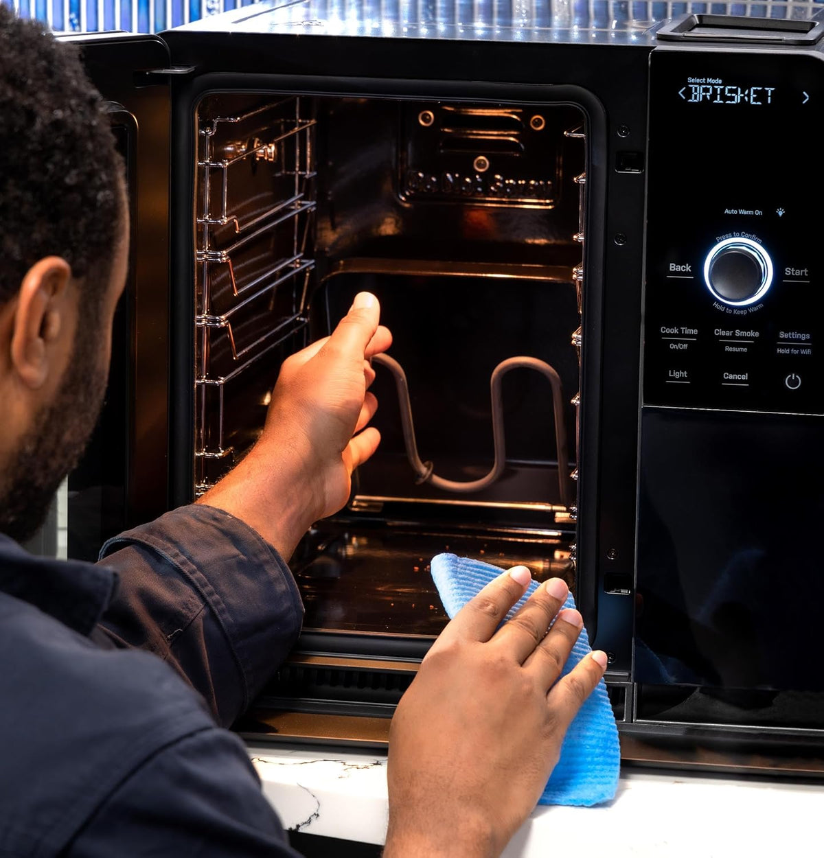Fumoir à granulés intelligent d'intérieur, avec filtration active de la fumée, 5 réglages de fumée, connecté en Wi-Fi, électrique, appareil de BBQ de comptoir, noir