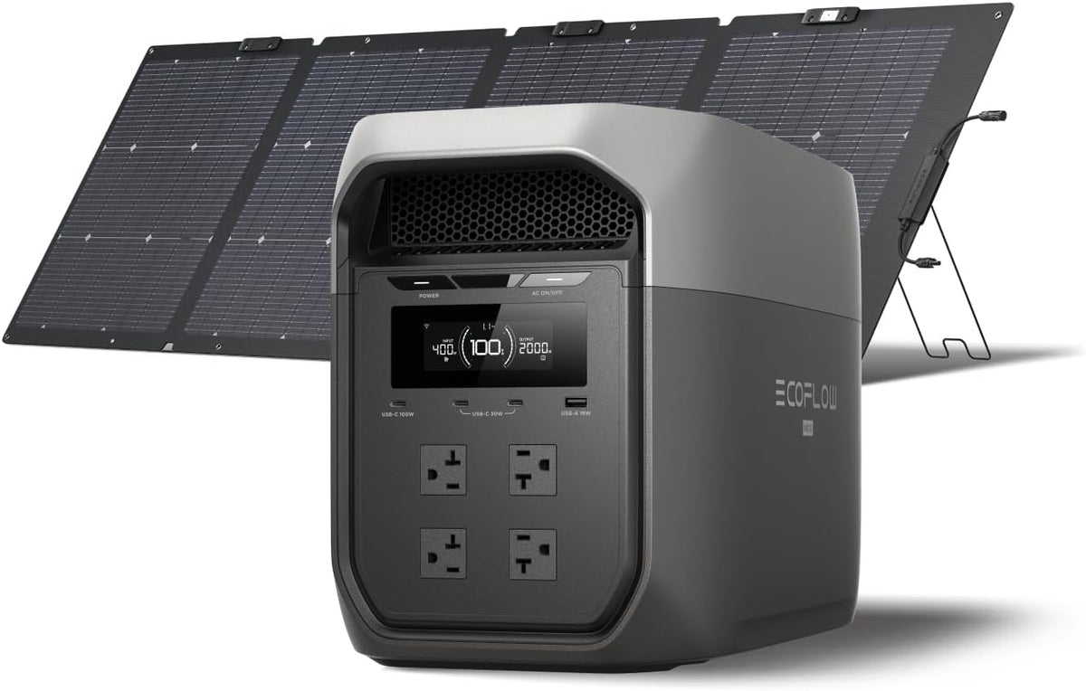 Station d'alimentation compact and portable EF ECOFLOW DELTA 3 MAX avec panneau solaire 220 W, puissance de sortie X-Boost de 3 400 W, charge ultra-rapide de 0 à 80 % en 1,13 h, idéale pour la maison et le camping-car.