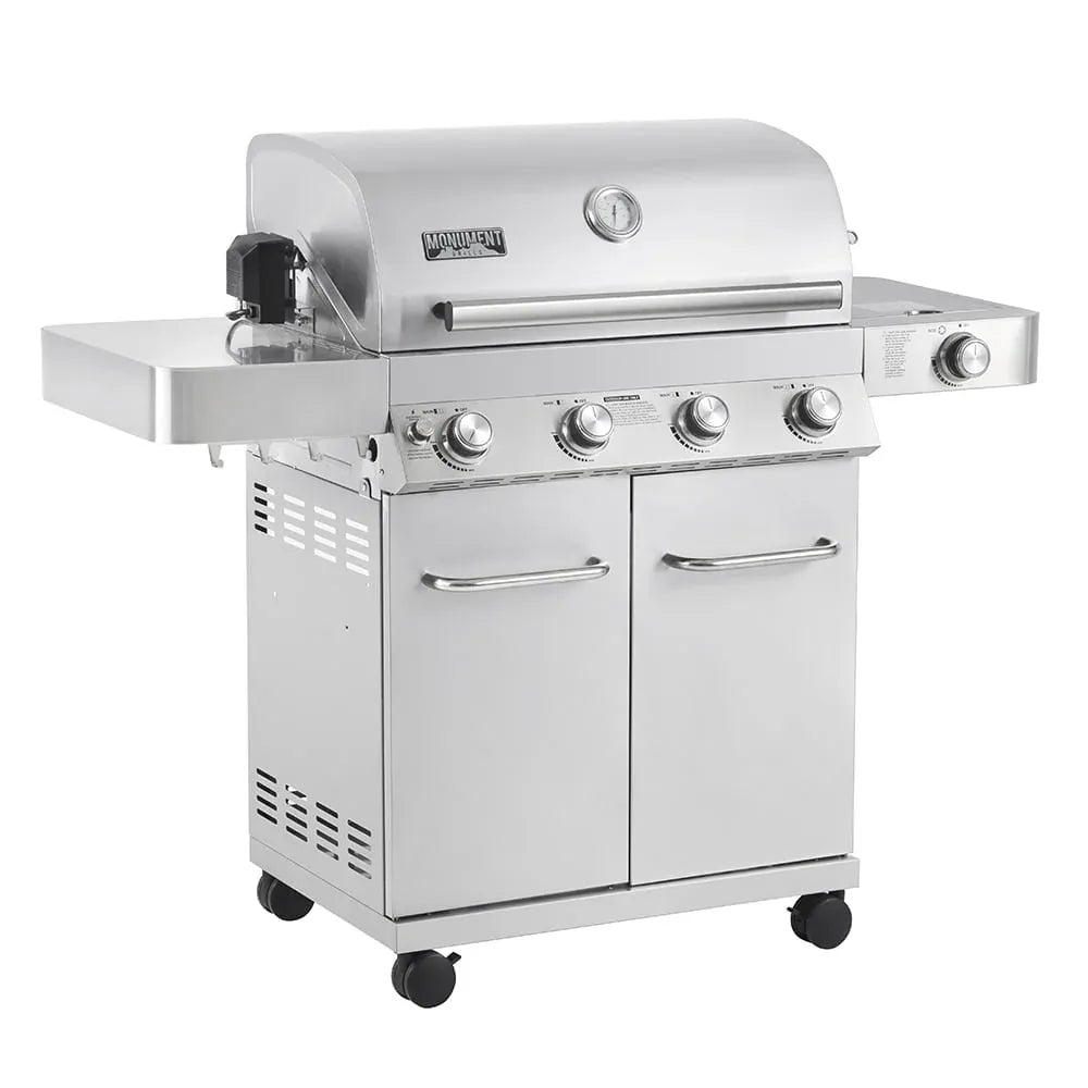 Gril à gaz propane Monument Grills 17842 en acier inoxydable à 4 brûleurs avec rôtissoire