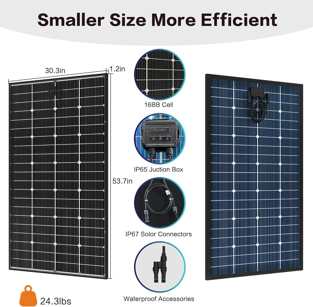 Panneau solaire bifacial JJN 400 W, 16BB, type N, 2 unités, 200 W, 12 V, rendement élevé (25 %), module solaire monocristallin pour camping-car, maison, ferme, caravane, bateau, système solaire hors réseau